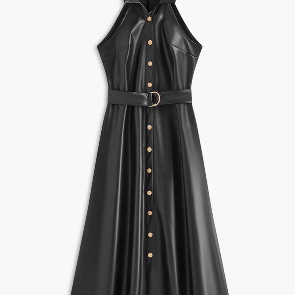 Commense Black Maxi Dress with Gold Buttons
